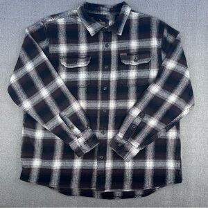 Orvis Shirt Adult Extra Large Brown Button Up Plaid Flannel Shacket Outdoor Men